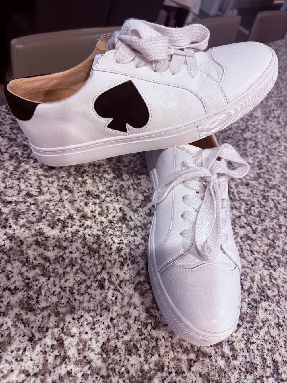 kate spade White Leather Sneakers with Black Spade Accent